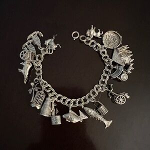 South Asian-Inspired Silver Charm Bracelet – 16 Charms